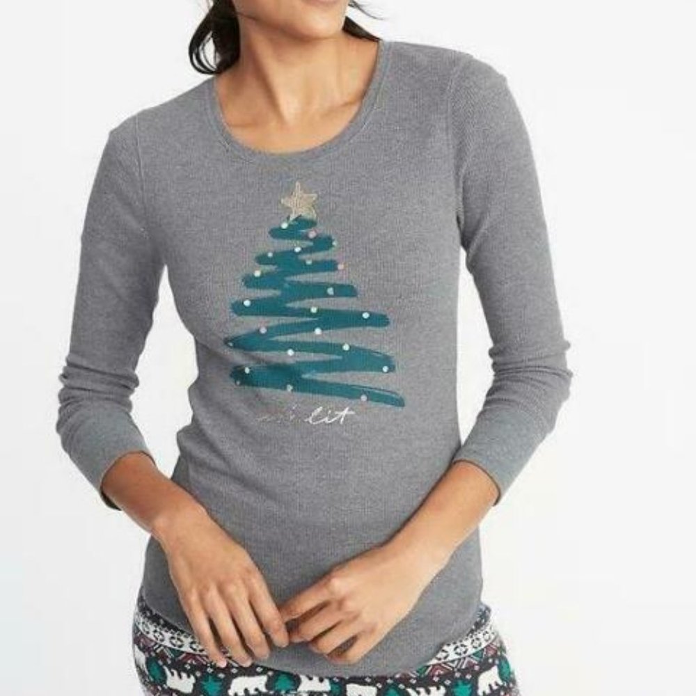 Gray Christmas Tree Graphic Women's Top